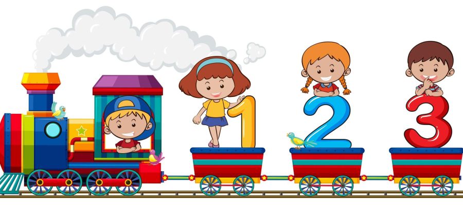 Children and number on the train illustration